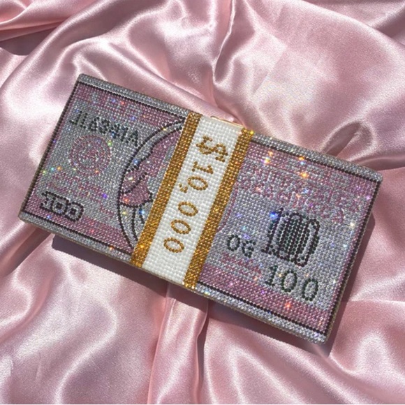 Money Clutch Rhinestone Purse $10,000 Stack of Cash - Picture 1 of 15